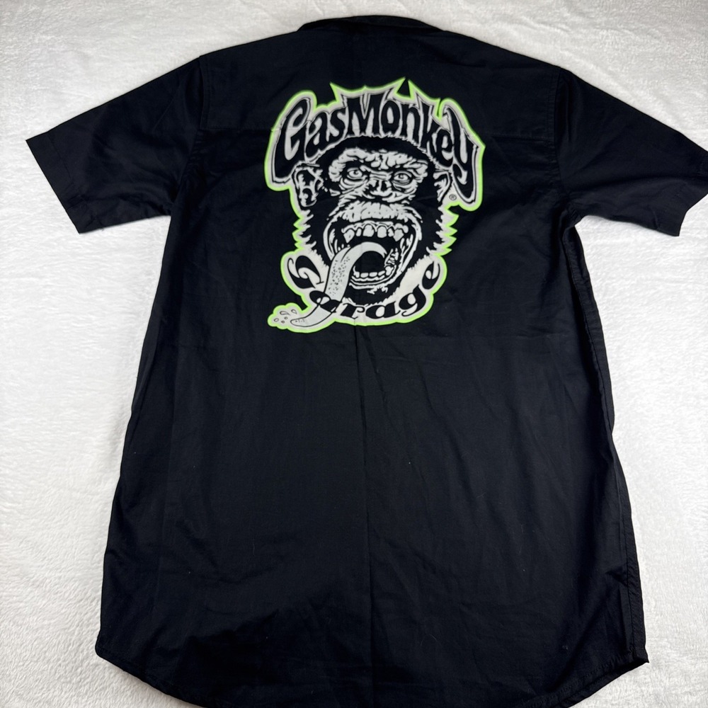 Mens Gas Monkey Black Button‎ Up Shirt With Large Graphic Size Small 34/36 EUC
